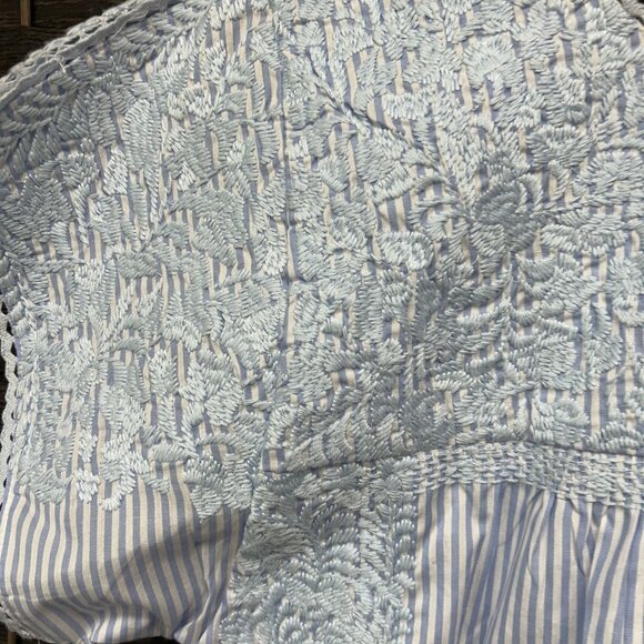 J. Marie Light Blue and White Striped Embroidered Boxy Style Top Size Medium - Picture 7 of 9